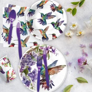 APOWBLS Hummingbird Birthday Party Supplies - Bird Hummingbird Party Decorations Dinnerware, Plate, Cup, Napkin, Fork, Floral Hummingbird Party Tableware For Bridal Baby Shower Wedding | Serve 24