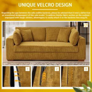 HOLYFIND Modern Corduroy Sofa Couch with Upholstered Deep Seat,3 Seater Sofa with Four Pillows,Oversized Love seat for Living Room, Apartment (Yellow)