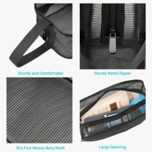 REDSINDA Mesh Shower Caddy Bag for Bathroom Gym Camping Portable Travel Mesh Toiletry Bag for Women Men (Black)