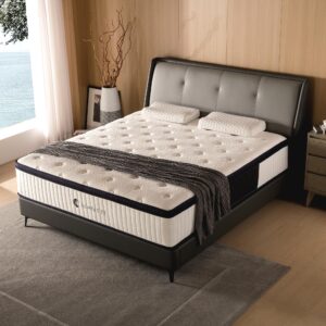 KOANTTI King Size Mattress,14 Inch Memory Foam Hybrid White King Mattresses,Pocket Spring King Mattress in a Box for Sleep Supportive Pressure Relief,Medium Firm Mattress.