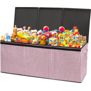 decosis extra large toy box, foldable toy chest for girls with diy partition storage, kids toy box 40 x 16 x 14 in for playroom, living room, kid's room, pink, lbox-pink-1