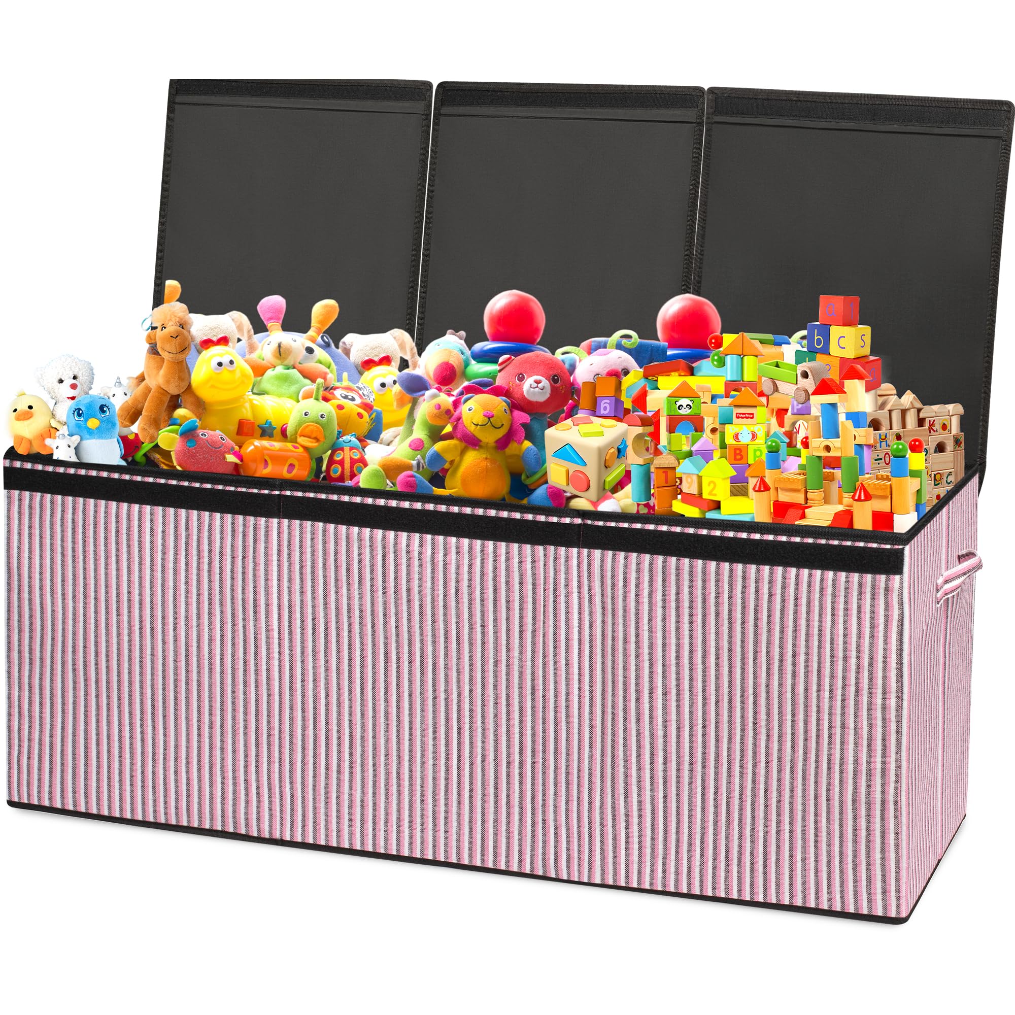 DECOSIS Extra Large Toy Box, Foldable Toy Chest for Girls with DIY Partition Storage, Kids Toy Box 40 x 16 x 14 in for Playroom, Living Room, Kid's Room, Pink, LBOX-PINK-1