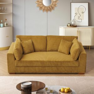 HOLYFIND Modern Corduroy Sofa Couch with Upholstered Deep Seat,3 Seater Sofa with Four Pillows,Oversized Love seat for Living Room, Apartment (Yellow)