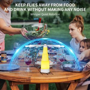 Mosalogic Fly Repellent Fan for Table with Anti-Bug Light Keep Flies Away Food for Outside and Inside - Fly Fans for Tables, Barbeque, Events, Li-ion Battery Operated Food Spinning Fly Fan-White