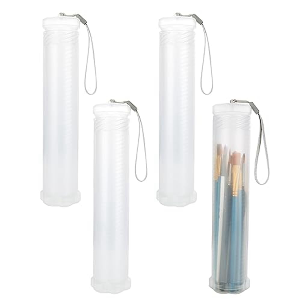 ALOEU 4 Piece Extendable Plastic Paint Brush Case Clear Long Paint Brush Holder Tube Storage Pencil Container