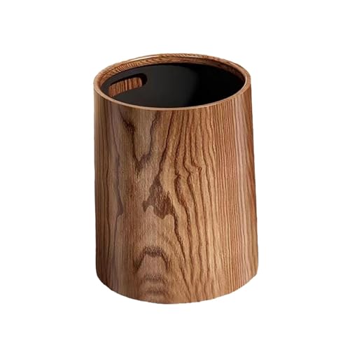 JISADER Wood Grain Trash Can Garbage Bin Portable Modern Without Lid Waste Bin Toilet Paper Basket for Powder Room Kitchen Restroom, 8L