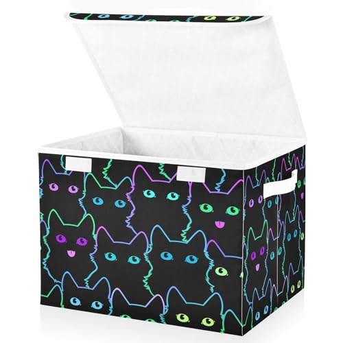 DIGTIA Cute Cat Funny Storage Bins with Lids Lovely Animal Foldable Storage Basket with Handles Collapsible Large Fabric Organizer Containers for Clothes Shelves Closet Office Home Bedroom