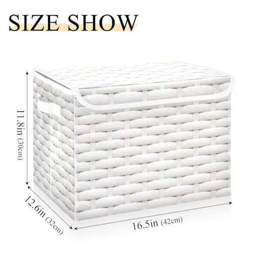 DIGTIA White Weave Texture Storage Bins with Lids Unique Foldable Storage Basket with Handles Collapsible Large Fabric Organizer Containers for Clothes Shelves Closet Office Home Bedroom