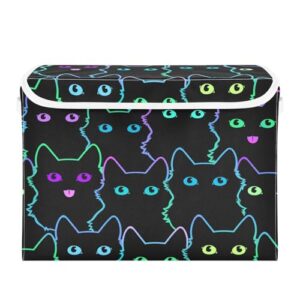 DIGTIA Cute Cat Funny Storage Bins with Lids Lovely Animal Foldable Storage Basket with Handles Collapsible Large Fabric Organizer Containers for Clothes Shelves Closet Office Home Bedroom