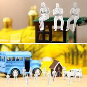 Namalu 50 Pcs Miniature People Architectural Model Trains White Unpainted Mini People Figures Standing and Sitting Mini People Diorama Figures for Architectural Project Miniature Scenes (1:50 Scale)