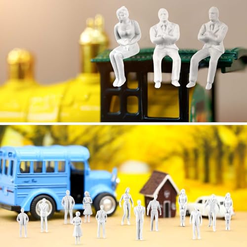 Namalu 50 Pcs Miniature People Architectural Model Trains White Unpainted Mini People Figures Standing and Sitting Mini People Diorama Figures for Architectural Project Miniature Scenes (1:50 Scale)