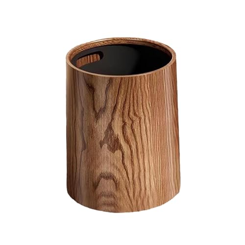 JISADER Wood Grain Trash Can Garbage Bin Portable Modern Without Lid Waste Bin Toilet Paper Basket for Powder Room Kitchen Restroom, 8L