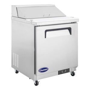 chumart 29" w sandwich salad prep table refrigerator 9 cu.ft commercial refrigerators, fan cooling food prep fridge with 8 pans, salad bar with cut board for buffet restaurant, bar, shop, etc