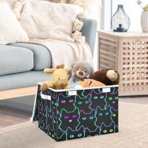 DIGTIA Cute Cat Funny Storage Bins with Lids Lovely Animal Foldable Storage Basket with Handles Collapsible Large Fabric Organizer Containers for Clothes Shelves Closet Office Home Bedroom