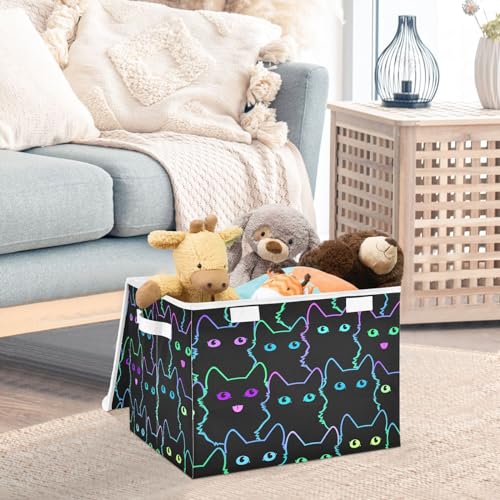 DIGTIA Cute Cat Funny Storage Bins with Lids Lovely Animal Foldable Storage Basket with Handles Collapsible Large Fabric Organizer Containers for Clothes Shelves Closet Office Home Bedroom