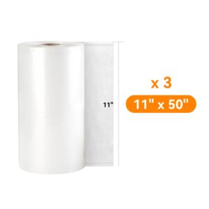 [2024 New] 11" x 50' 3 Rolls, Vacuum Sealer Rolls Bags for Food, Great for Food Storage, Sous Vide and Meal Prep, Wevac Lite