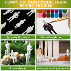 Namalu 50 Pcs Miniature People Architectural Model Trains White Unpainted Mini People Figures Standing and Sitting Mini People Diorama Figures for Architectural Project Miniature Scenes (1:50 Scale)