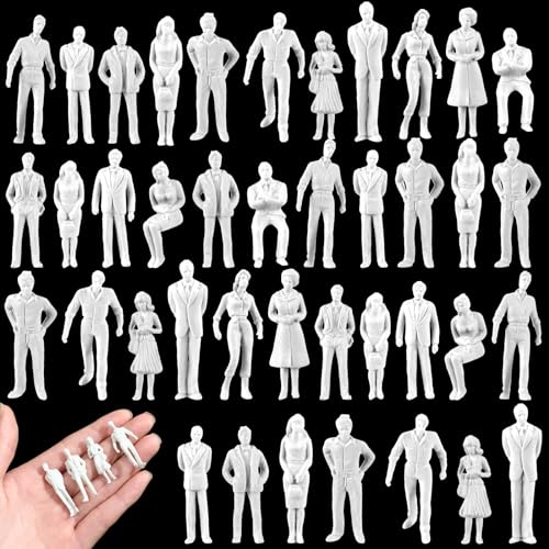 Namalu 50 Pcs Miniature People Architectural Model Trains White Unpainted Mini People Figures Standing and Sitting Mini People Diorama Figures for Architectural Project Miniature Scenes (1:50 Scale)