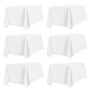 purefit 6 pack white table cloths 60 x 102 inch, stain and wrinkle resistant table linen for 6 ft rectangle table, polyester table covers for dining table, wedding, party, banquet and camping