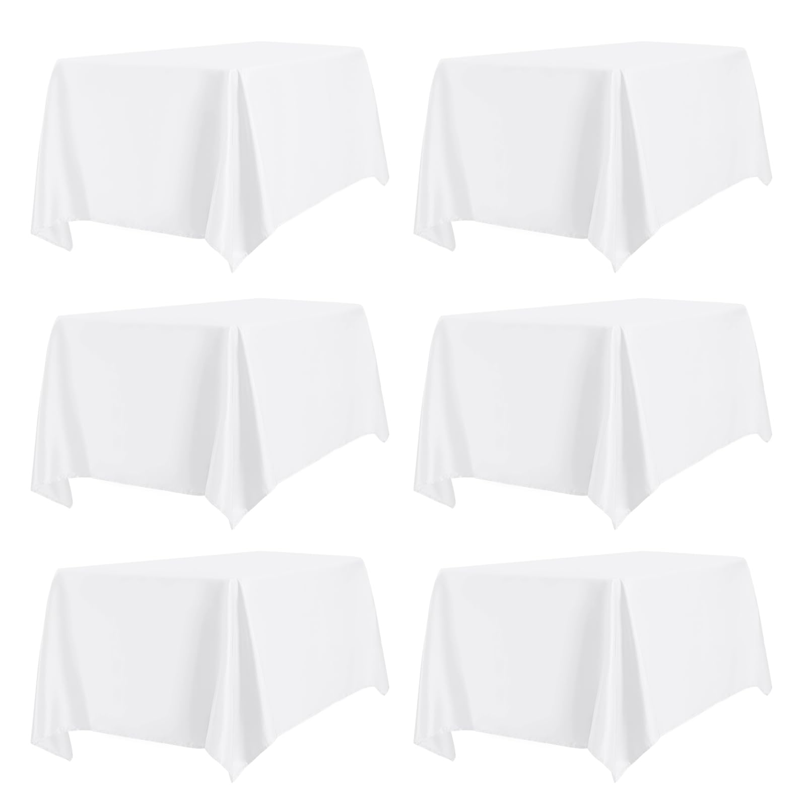 PureFit 6 Pack White Table Cloths 60 x 102 Inch, Stain and Wrinkle Resistant Table Linen for 6 Ft Rectangle Table, Polyester Table Covers for Dining Table, Wedding, Party, Banquet and Camping