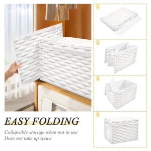 DIGTIA White Weave Texture Storage Bins with Lids Unique Foldable Storage Basket with Handles Collapsible Large Fabric Organizer Containers for Clothes Shelves Closet Office Home Bedroom