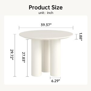 Guyii 39.37" Cream White Dining Table, Modern Round Kitchen Table, Small Indoor End Table for Kitchen, Bar, Living Room, Small Space, Easy Assembly, Table Only