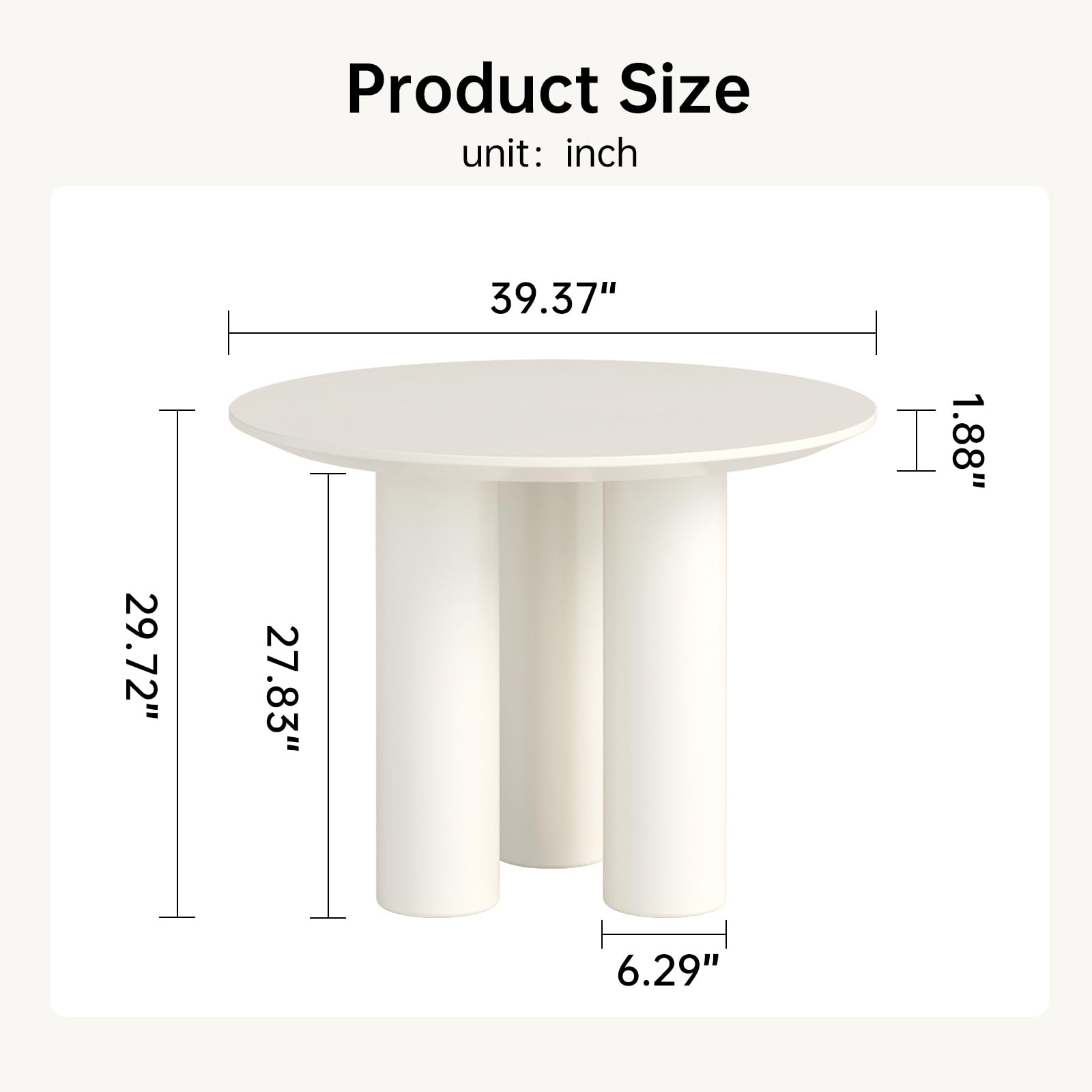 Guyii 39.37" Cream White Dining Table, Modern Round Kitchen Table, Small Indoor End Table for Kitchen, Bar, Living Room, Small Space, Easy Assembly, Table Only