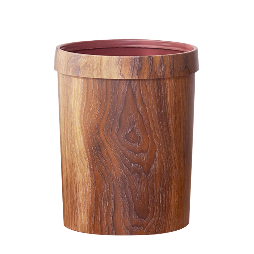 ALOEU Retro Wood Grain Trash Can Household Living Room Kitchen Trash Can