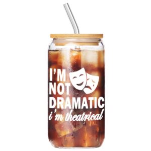 theater gifts, musical theater gifts, broadway gifts for directors, actors, music teachers, musicians on birthday christmas - 17 oz drinking glass iced can glass cup with bamboo lid and straw