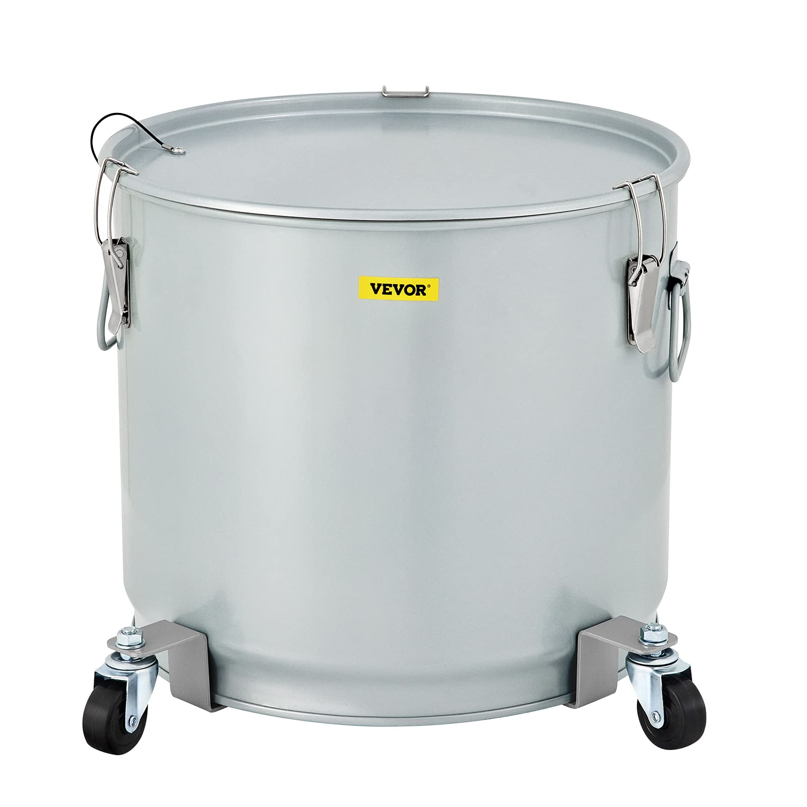 VEVOR Fryer Grease Bucket 11 Gal, Coated Carbon Steel Oil Filter Pot 40L with Caster Base, Oil Disposal Caddy with 82 LBS Capacity, Transport Container with Lid Lock Clip Nylon Filter Bag Silver