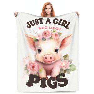 amepay cute garland pig blanket gifts just a girl who loves pigs flowers piggy piglet flannel throw blankets soft comfy lightweight for home decor couch bed sofa 60x50 inches