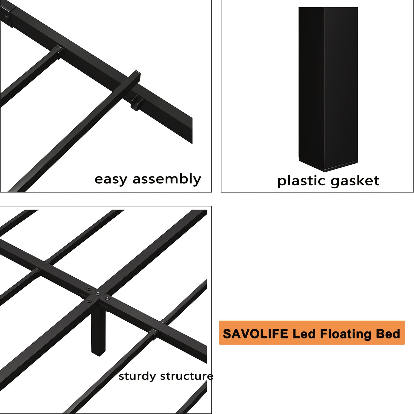 SAVOLIFE Floating Bed Frame Queen Size with LED Light, Metal Platform Bed Frame, No Box Spring Needed, Easy Assembly