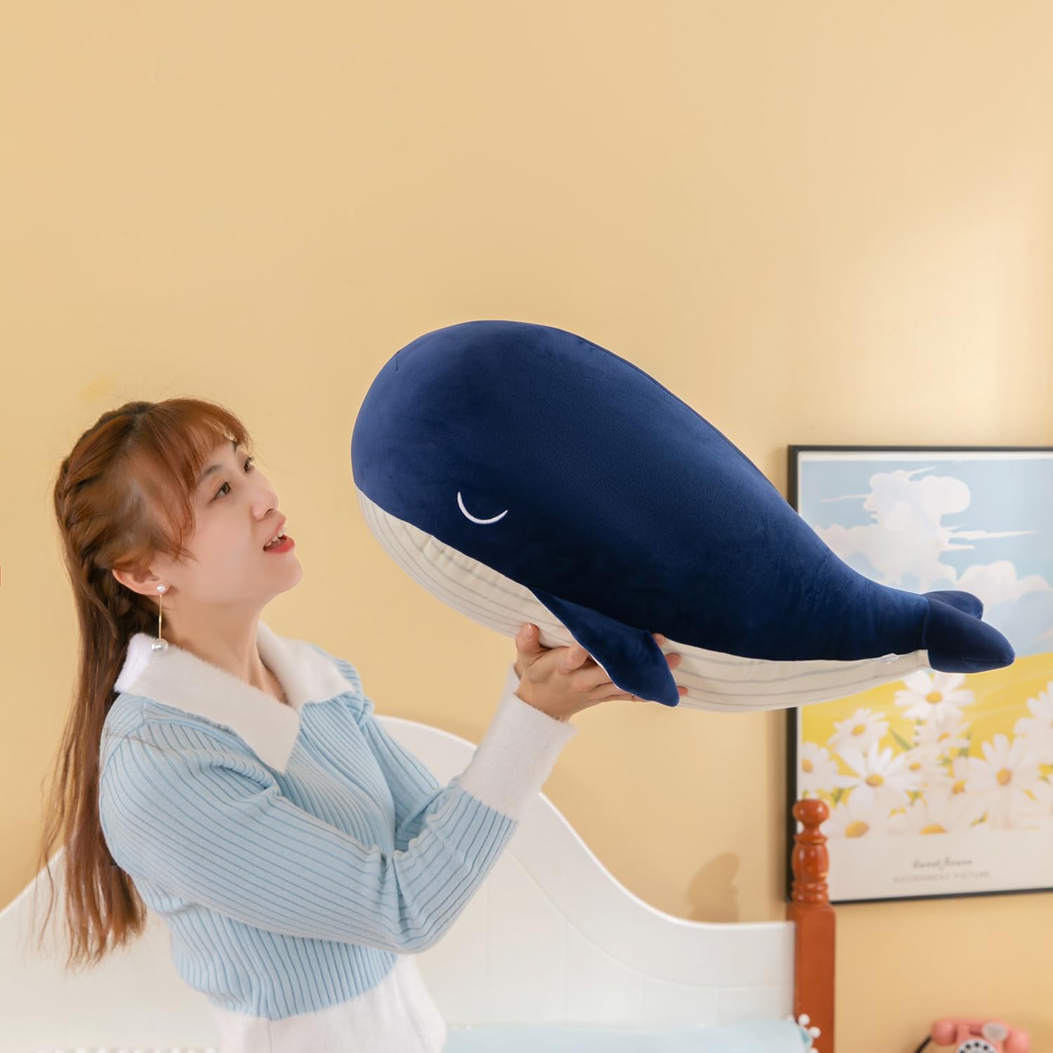 WANHIJO Gentle Whale Plush Toy Ultra Soft Cotton Sea Mammal Doll Cozy Companion for All Ages Children Best Birthday Gift Pillow (Blue 10inch)