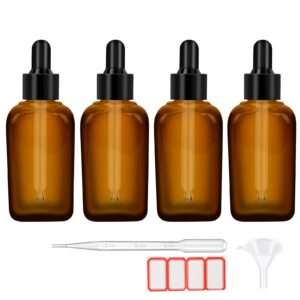 4pack dropper bottles with dropper 1.7 oz glass tincture bottles with 1 funnel & 4 labels 50ml thick amber leakproof essential oils bottles eye dropper bottles for storage and travel