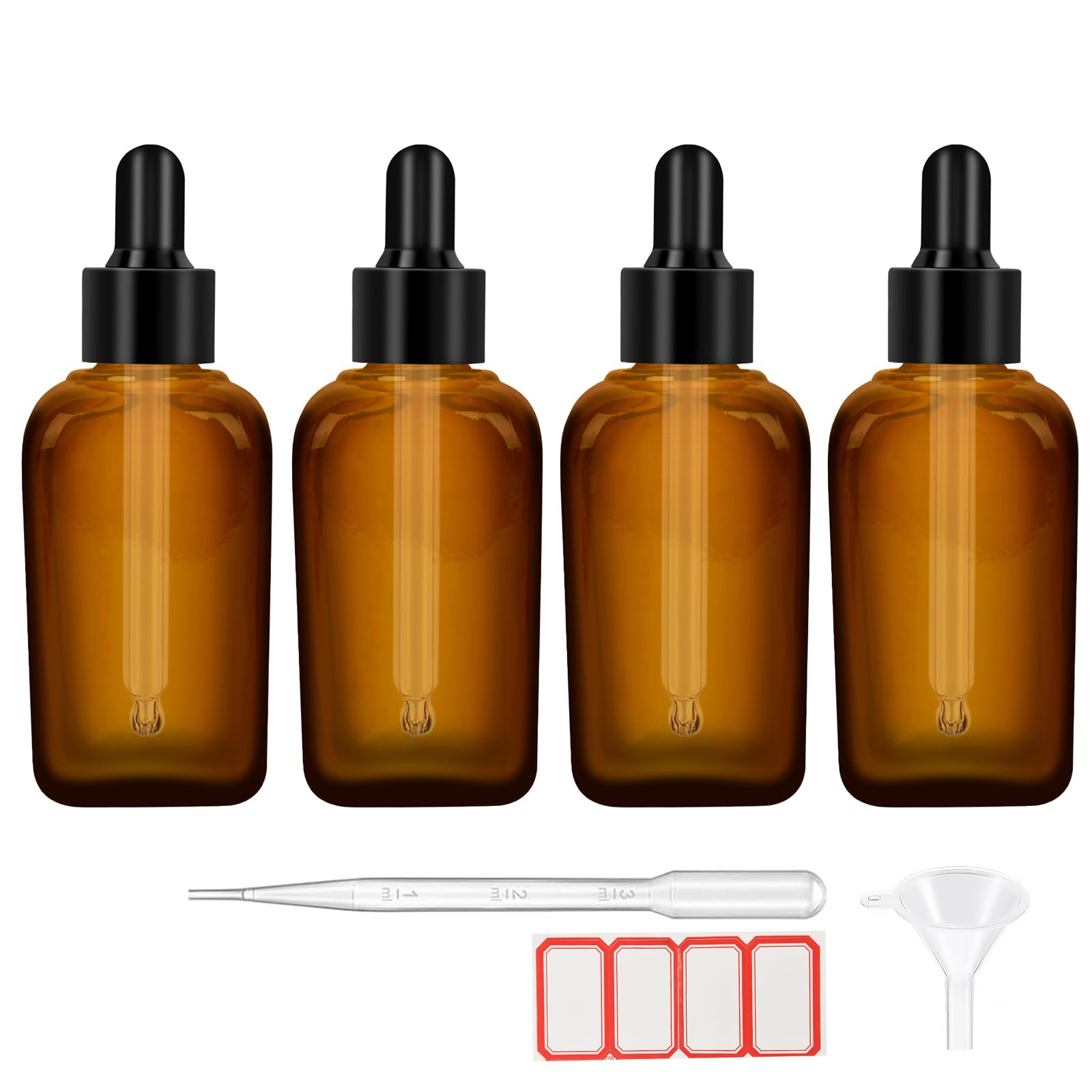 4Pack Dropper Bottles with Dropper 1.7 oz Glass Tincture Bottles with 1 Funnel & 4 Labels 50ml Thick Amber Leakproof Essential Oils Bottles Eye Dropper Bottles for Storage and Travel