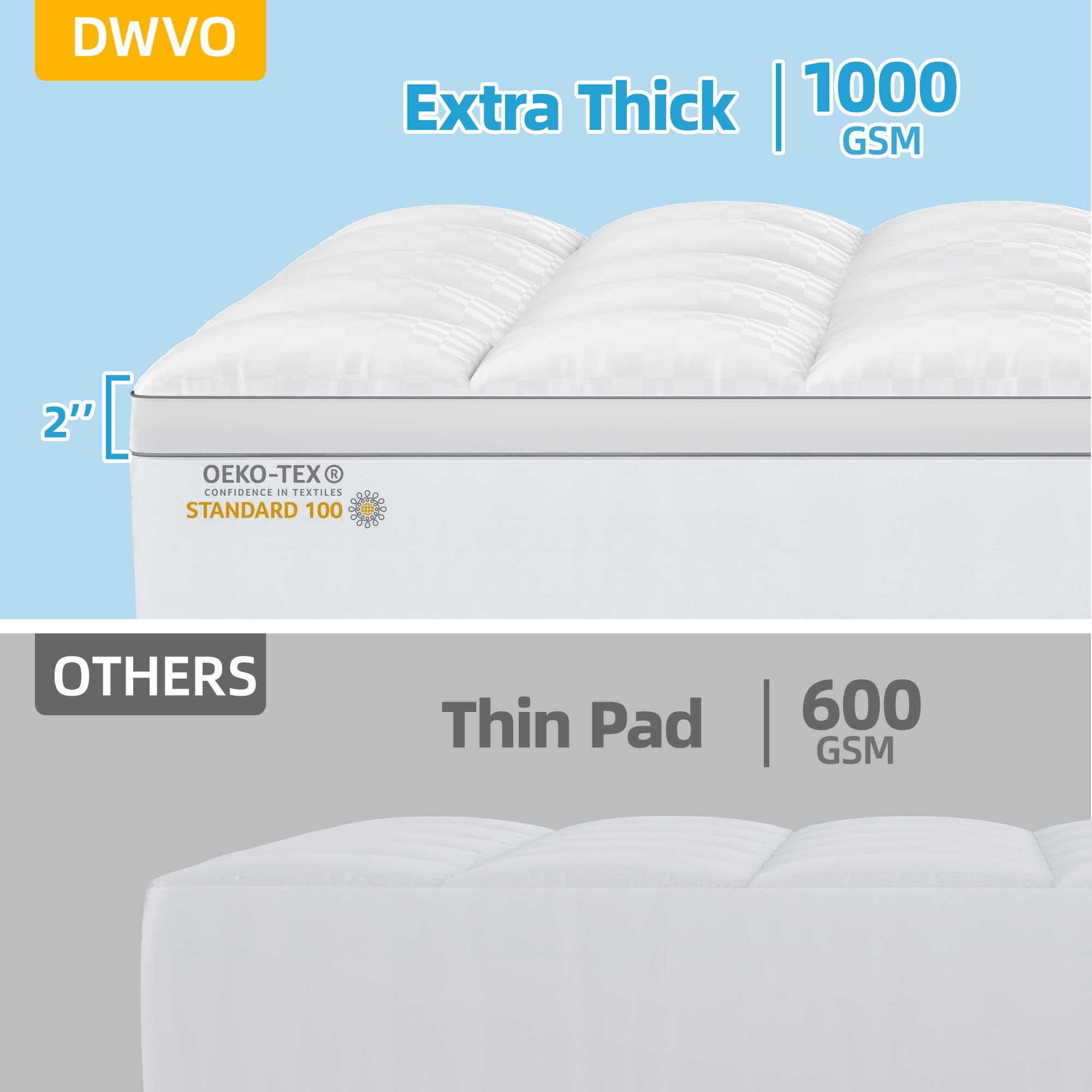 DWVO Mattress Topper Full Size, Cooling Pillow Mattress Pad, Thick Plush Bed Down Alternative Overfilled Mattress, Quilted Soft Mattress Protector Cover with 8"-21" Deep Pocket