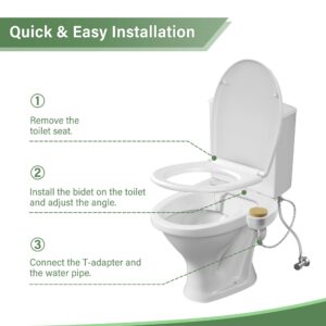 Jecatiy Left Hand Bidet, Non-Electric Bidet Attachment for Toilet Seat, Adjustable Water Pressure, Rear and Feminine Wash