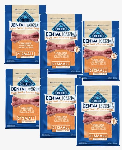 Blue Buffalo Dental Bones Small Dental Chew Dog Treats, (for 15-25 lb Dog) 12 oz Bag (6 Pack)