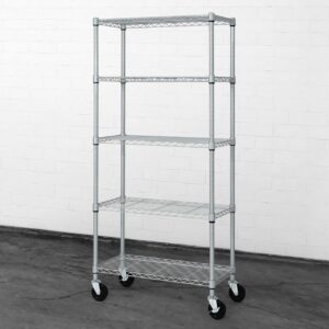 caphaus heavy duty nsf commercial adjustable shelves wire shelving w/wheels & feet, kitchen storage metal shelf, garage storage shelving, utility wire rack storage unit, silver grey 30 x 14, 5-tier