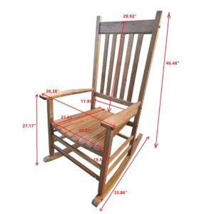 Porch Rocking Chair Outdoor and Indoor Use, Solid Eucalyptus Wood Rocker with Natural Finish, Front Porch Chairs for Patio Deck Garden Balcony, Backyard, Living Room, Adult Wooden Rocking (Brown)