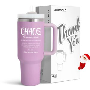 Thank You Gifts for Women, Chaos Coordinator Tumbler, Boss Lady Gifts for Women, Coworker, Mom, Manager, Teacher, Nurse, Birthday, Administrative Professional Day Gifts, 40oz Tumbler, Light Purple