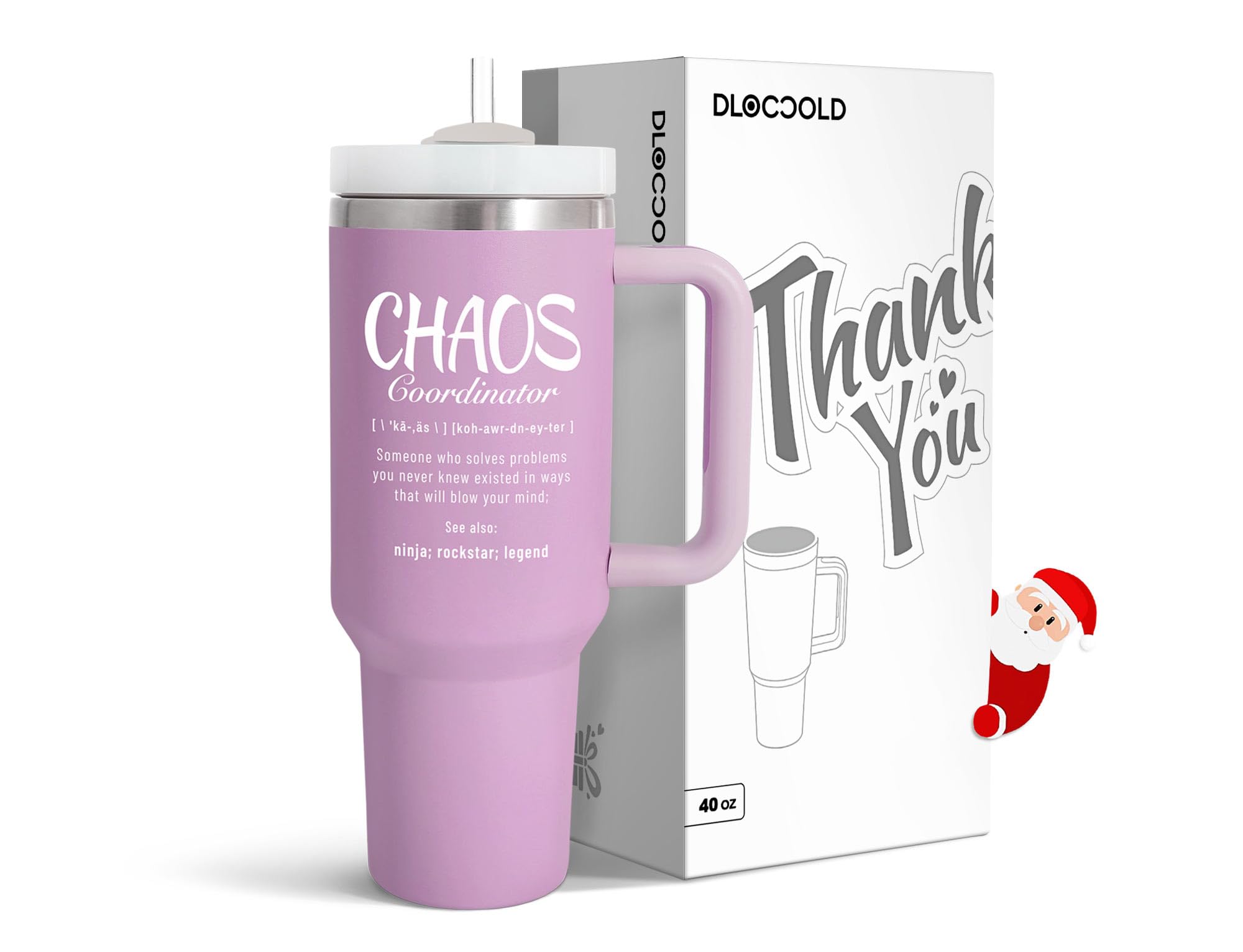 Thank You Gifts for Women, Chaos Coordinator Tumbler, Boss Lady Gifts for Women, Coworker, Mom, Manager, Teacher, Nurse, Birthday, Administrative Professional Day Gifts, 40oz Tumbler, Light Purple