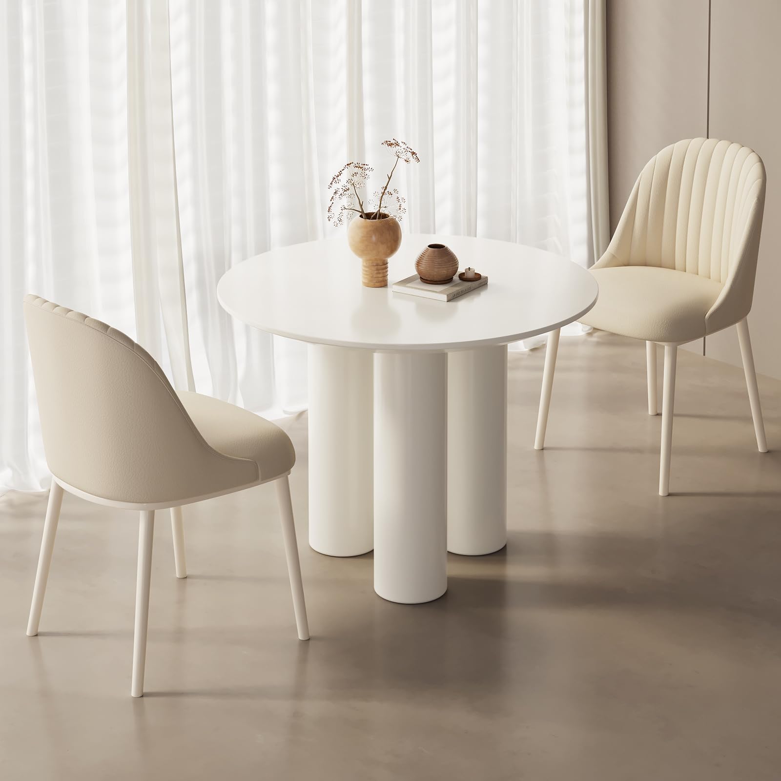 Guyii 39.37" Cream White Dining Table, Modern Round Kitchen Table, Small Indoor End Table for Kitchen, Bar, Living Room, Small Space, Easy Assembly, Table Only