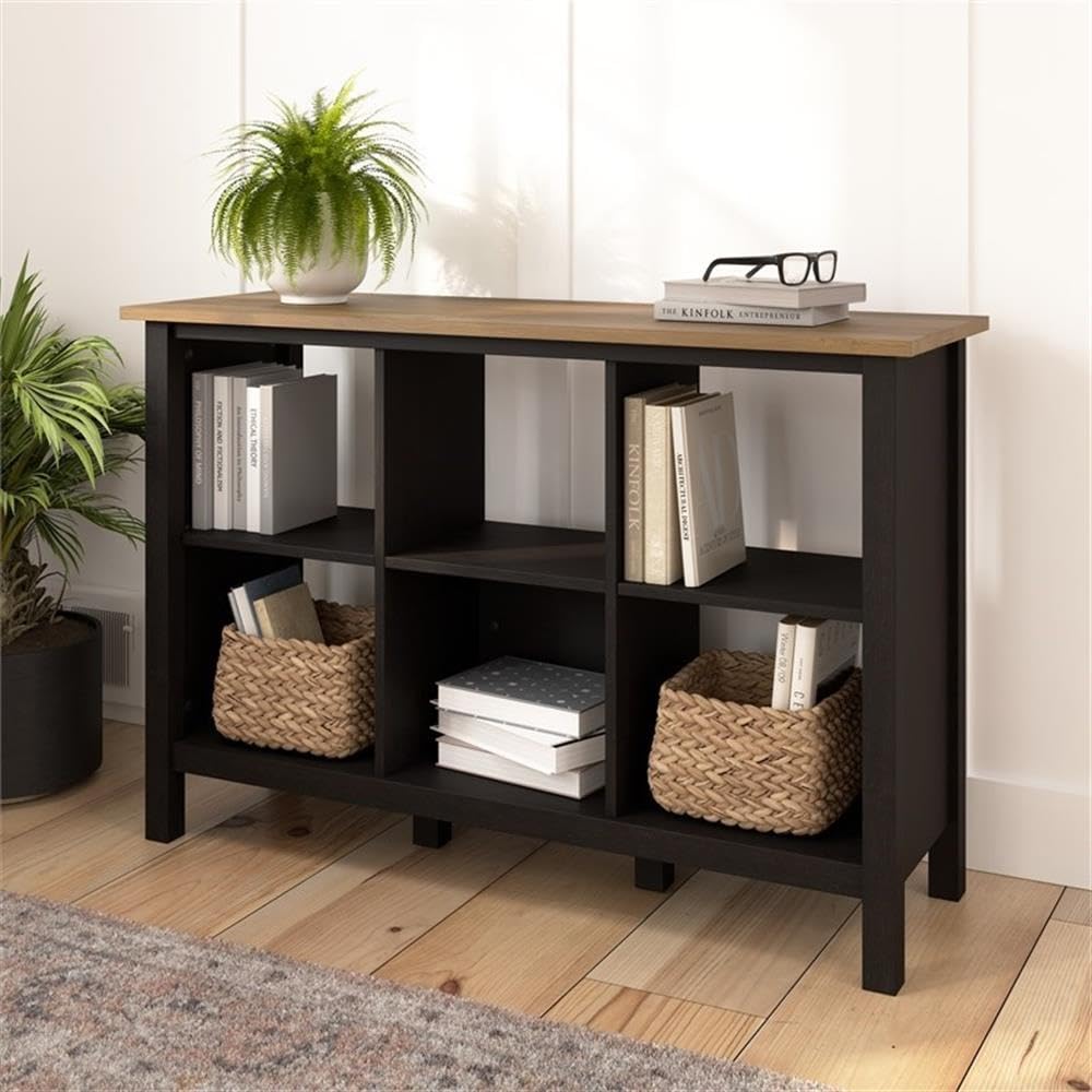 Pemberly Row 6 Cube Bookcase in Vintage Black & Reclaimed Pine - Engineered Wood