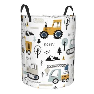 Lets Go Construction Vehicle Excavator Tractors Laundry Hamper with Durable Handle Waterproof Collapsible Laundry Basket Circular Dirty Clothes Storage Basket for Bathroom Bedroom College Dorm