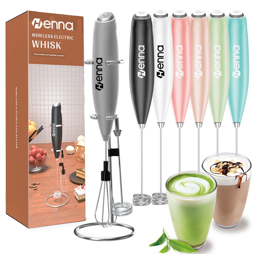 Henna Milk Frother With Stand Battery Operated Foam Maker Frother Wand For Coffee, Latte, Cappuccino, Hot Chocolate, Mini Drink Mixer Stainless Steel Whisk., Small, Gray