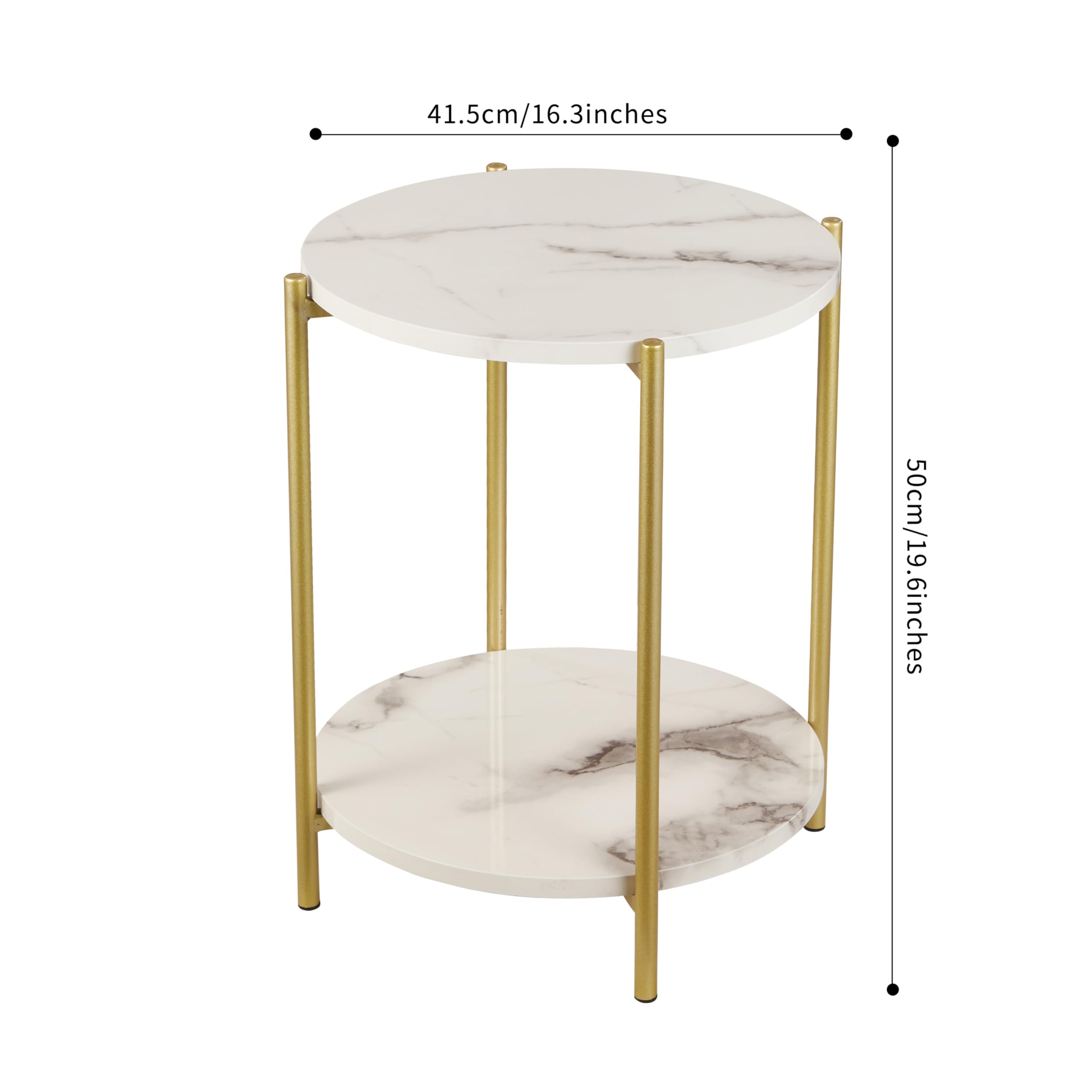 Gawicpy 2 Tier Round Side Table, Folding End Tables Coffee Table Simplistic Sofa Table Waterproof Removable Tray Table Indoor Outdoor Accent Table for Living Room Bedroom (Faux Marble White, 2Pcs)