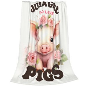 amepay Cute Garland Pig Blanket Gifts Just a Girl Who Loves Pigs Flowers Piggy Piglet Flannel Throw Blankets Soft Comfy Lightweight for Home Decor Couch Bed Sofa 60x50 Inches