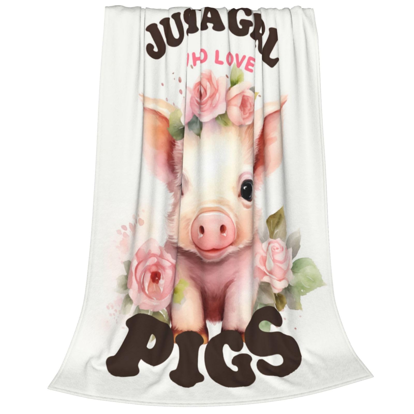 amepay Cute Garland Pig Blanket Gifts Just a Girl Who Loves Pigs Flowers Piggy Piglet Flannel Throw Blankets Soft Comfy Lightweight for Home Decor Couch Bed Sofa 60x50 Inches