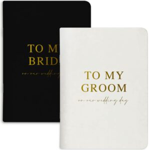 wedding vow books his and hers, gold foil lettering & keepsake sleeve, wedding day essentials, beautiful his and hers gifts for the bride and groom (black & white)